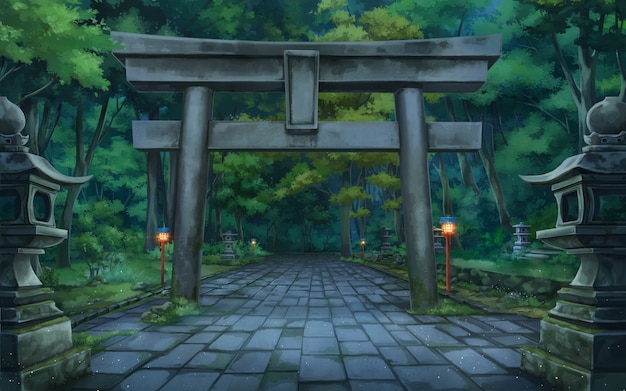 Foto ilustração de floresta torii.