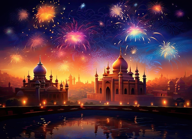 Ilustração de fogos de artifício de celebração de Diwali