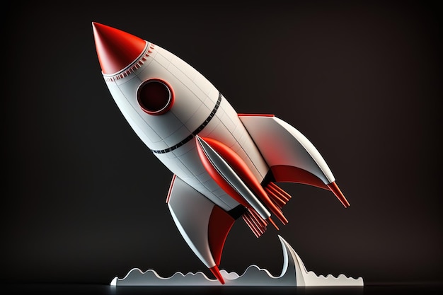 Ilustração de foguete vermelho e branco fundo preto 3D esyilo Generative AI