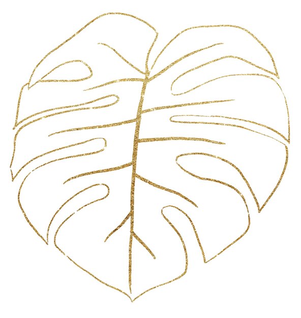 Ilustração de folha de monstera tropical de contornos dourados elemento elegante para cartões de saudação de design de casamento e local de criação para texto