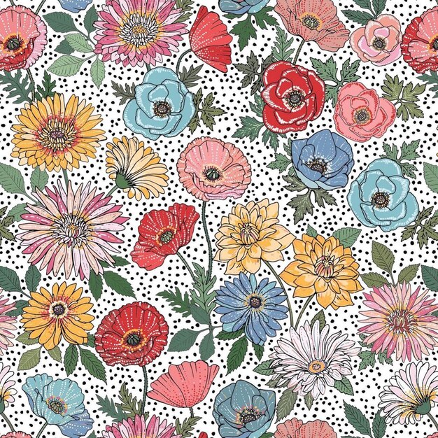 ilustração de folhas de flores com padrão floral sem costura
