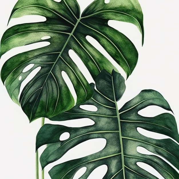 ilustração de folhas tropicais e Monstera em um fundo branco Generative AI