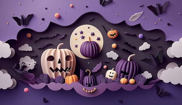 Ilustração de foto de fundo de origami de estilo de corte de papel de Halloween