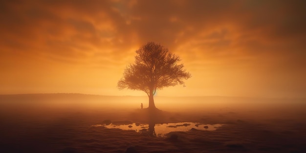 Ilustração de foto gerada por IA gerada por IA da bela árvore da vida mística da névoa