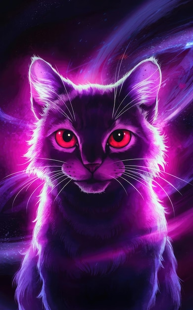 ilustração de foto gratuita de um gato de olhos vermelhos em luz roxa