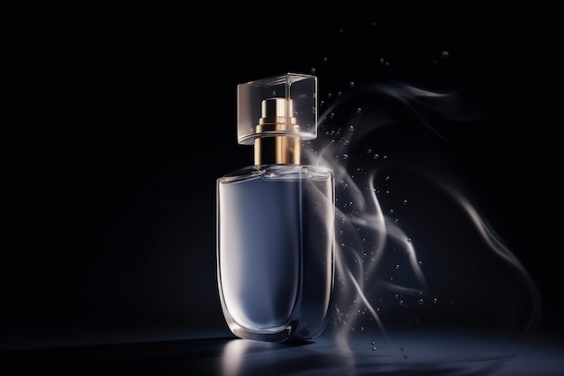 Ilustração de frasco de perfume azul escuro fundo azul Generative AI