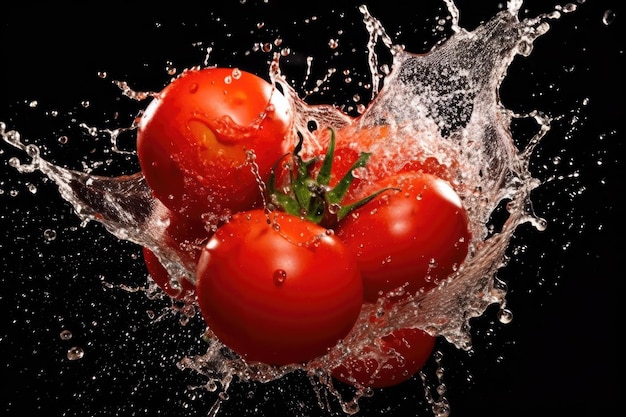 Ilustração de frutas de tomate dançando em um movimento de salpicos