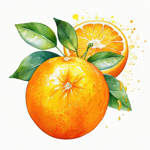 Ilustração de frutas frescas de laranja em aquarela AI Generative