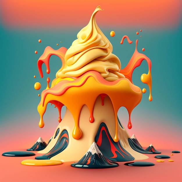 Ilustração de fundo 3d de sorvete de vulcão