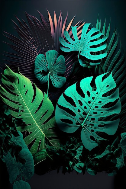 Ilustração de fundo abstrato de folhas tropicais generativo ai