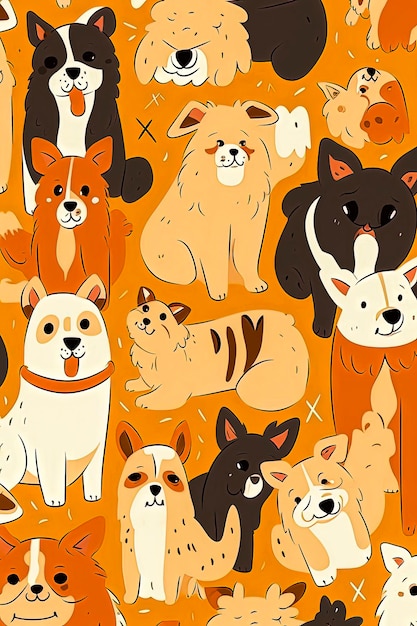 Ilustração de fundo AI generativa de gatos e cachorros em estilo de ilustração