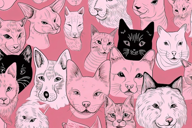 Ilustração de fundo AI generativa de gatos e cachorros em estilo de ilustração