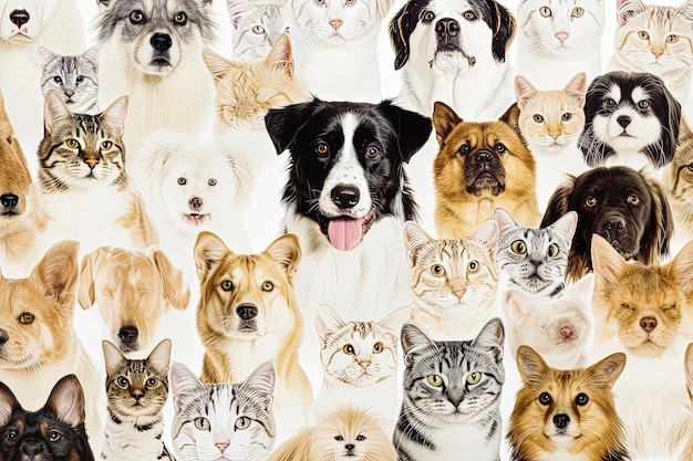 Ilustração de fundo AI generativa de gatos e cachorros em estilo de ilustração