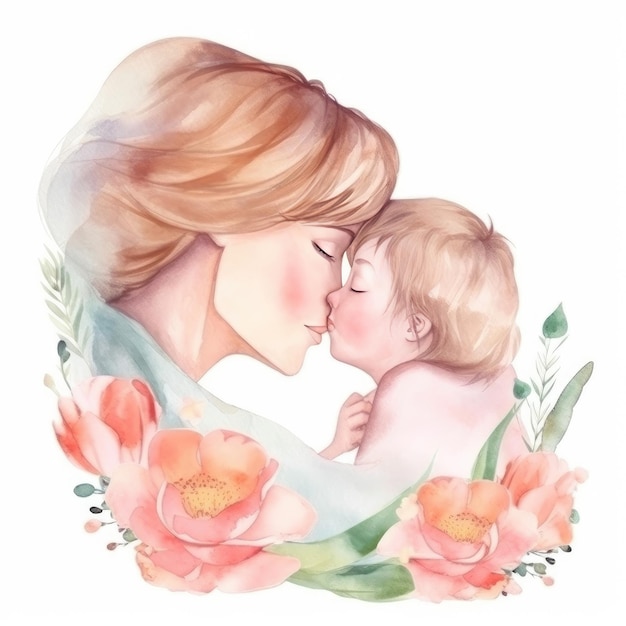 Ilustração de fundo aquarela do Dia das Mães AI GenerativexA