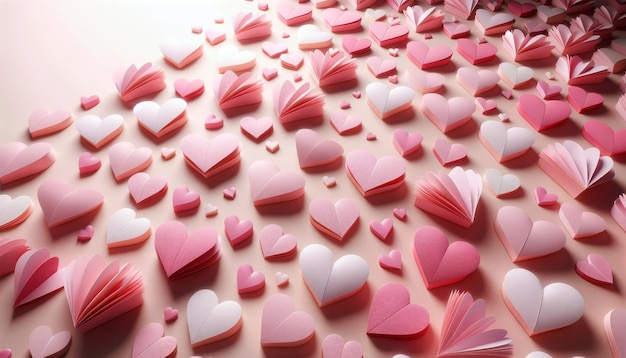 ilustração de fundo com corações de papel doce rosa espalhados pela superfície
