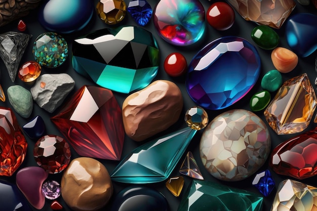Ilustração de fundo com pedras preciosas multicoloridas na geração de IA de estilo 3d
