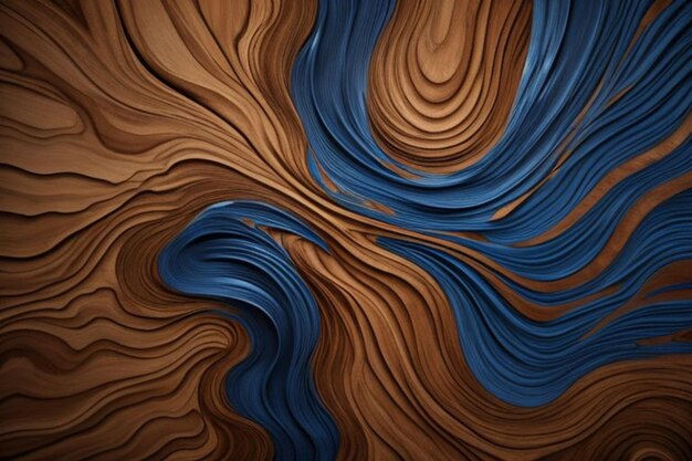 Foto ilustração de fundo de arte de madeira abstrato de close-up detalhado de ia de madeira orgânica azul laranja