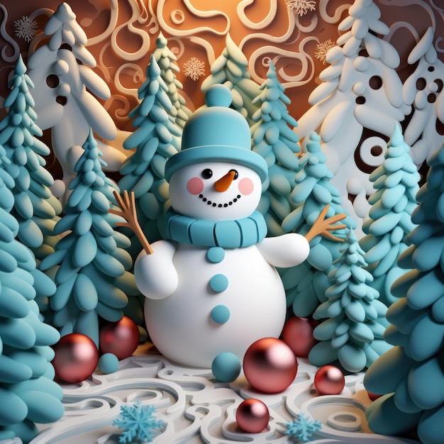 Ilustração de fundo de boneco de neve bonito AI Generative