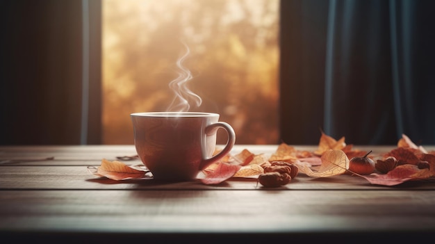 Ilustração de fundo de café aconchegante de outono AI GenerativexA