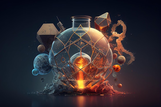 Ilustração de fundo de ciência design científico Frascos de vidro e elementos de física de química