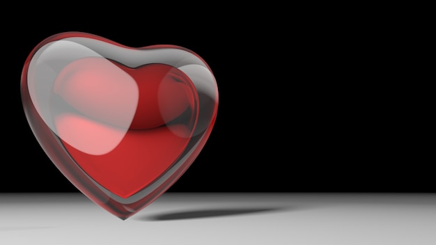 Foto ilustração de fundo de coração, coração vermelho em fundo preto e branco