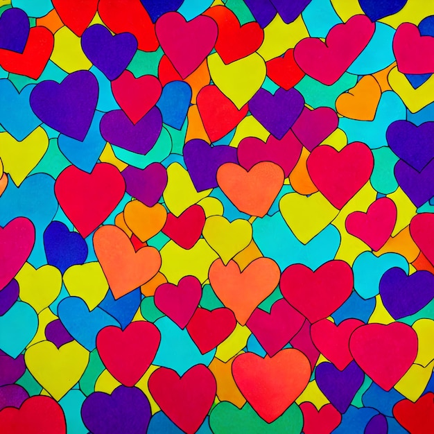 Ilustração de fundo de corações coloridos assimétricos IA generativa