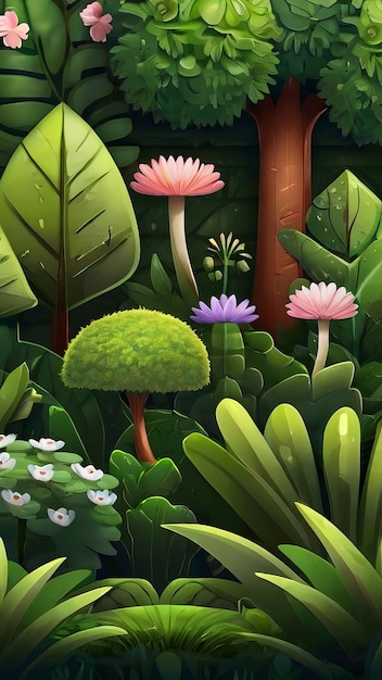 Foto ilustração de fundo de desenho animado de jardim verde bonito gratuito ia geradora