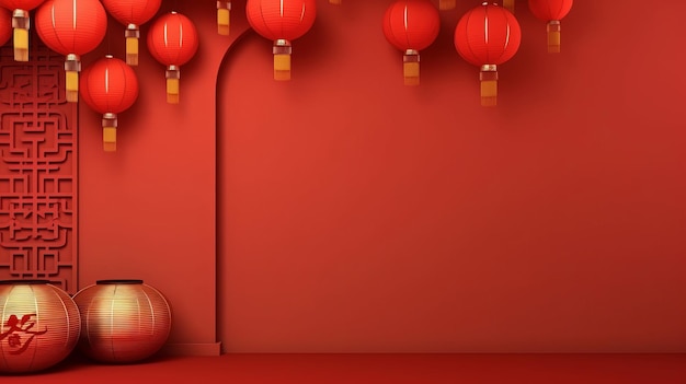 Ilustração de fundo de feriado chinês vermelho AI GenerativexA