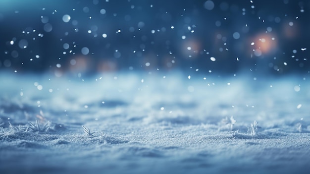 Ilustração de fundo de floco de neve de Natal com luzes e flocos de neve desfocados em bokeh