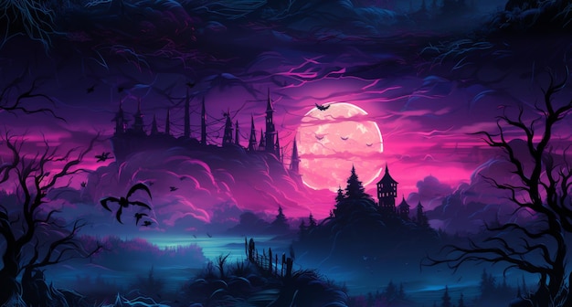 ilustração de fundo de halloween de floresta mágica assustadora