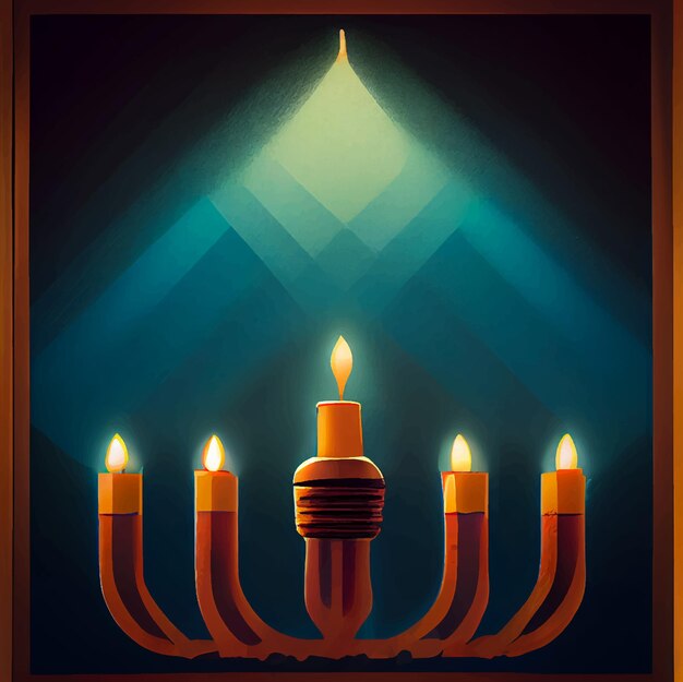 Foto ilustração de fundo de hanukkah feriado judaico com menorá e velas acesas celebração de hanukkah