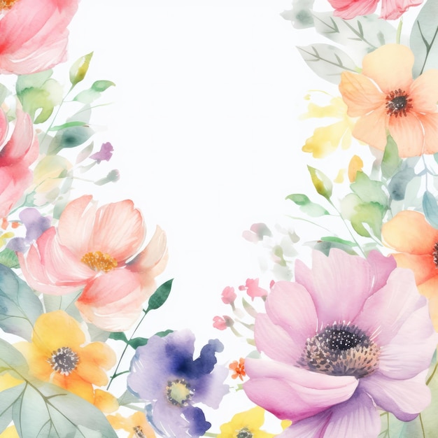 Ilustração de fundo de moldura floral em aquarela AI GenerativexD