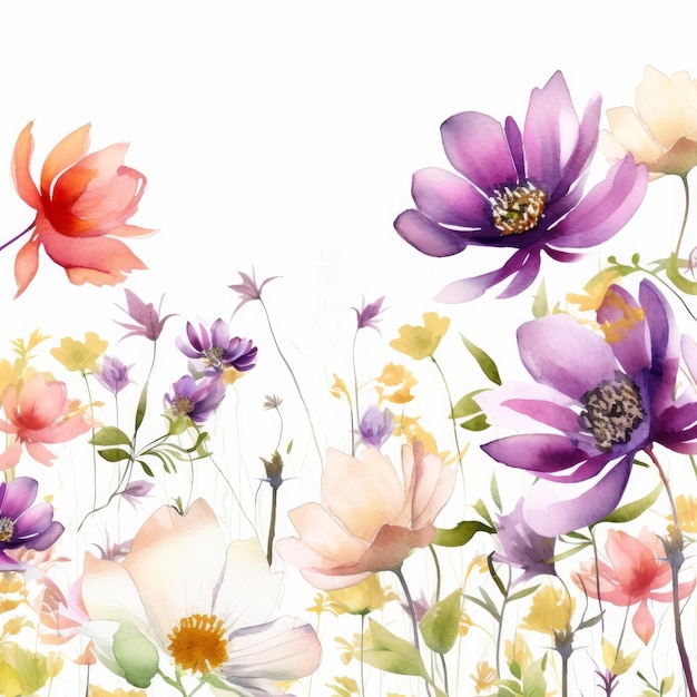 Ilustração de fundo de moldura floral em aquarela AI GenerativexD