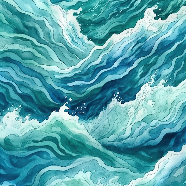 Ilustração de fundo de onda do oceano em aquarela AI GenerativexA