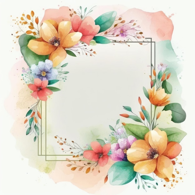 Foto ilustração de fundo de quadro de grinalda floral em aquarela ai generativexa