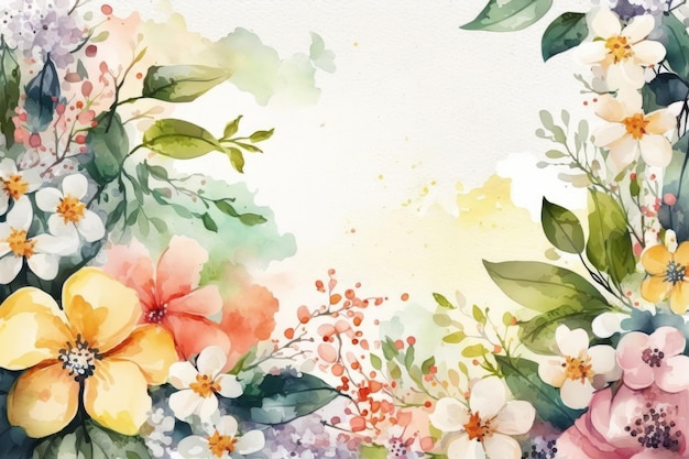 Ilustração de fundo de quadro floral em aquarela AI GenerativexA