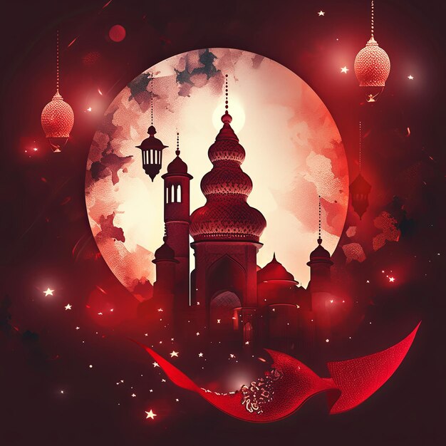 ilustração de fundo de Ramadan em vermelho