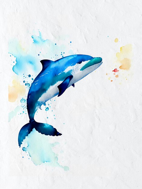 Ilustração de fundo de reprodução artística de pintura de baleia em aquarela