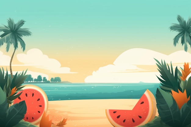 Ilustração de fundo de verão Uma bela cena de praia criada com IA generativa