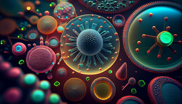 Ilustração de fundo de vírus, bactérias e microorganismos
