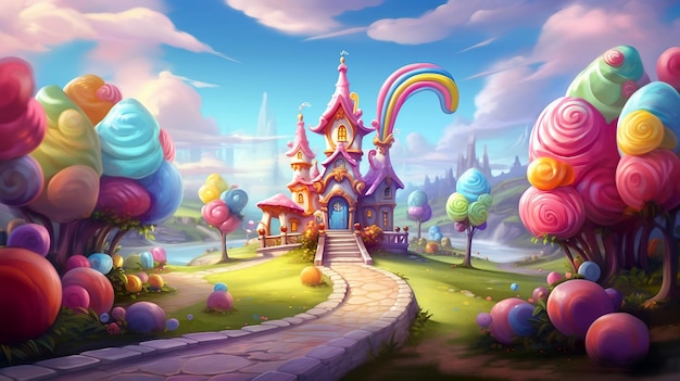 Ilustração de fundo do mundo Fantasy Candyland gerada por IA