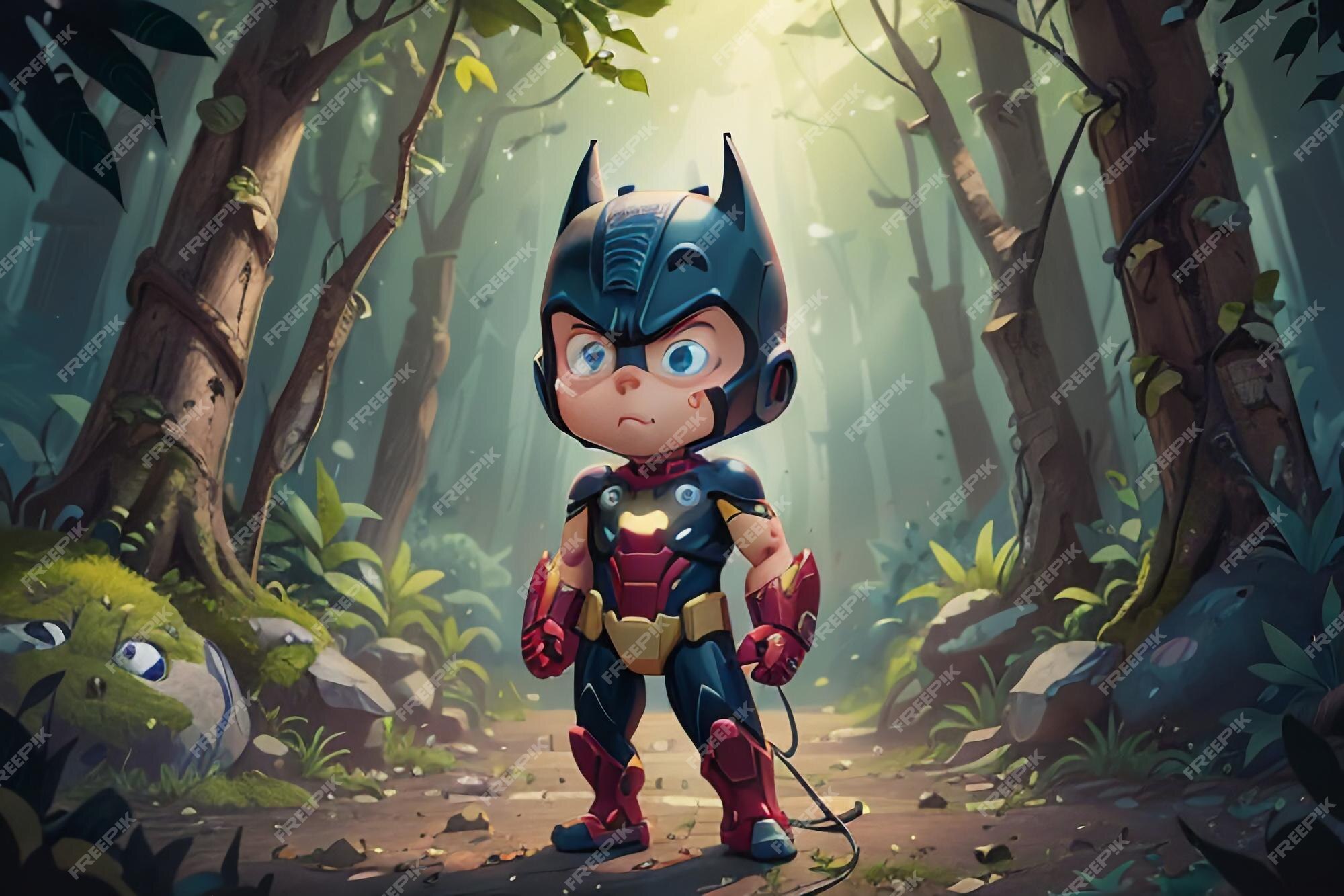 Ilustração de fundo do papel de parede do personagem bonito dos desenhos  animados do batman superman floresta do batman