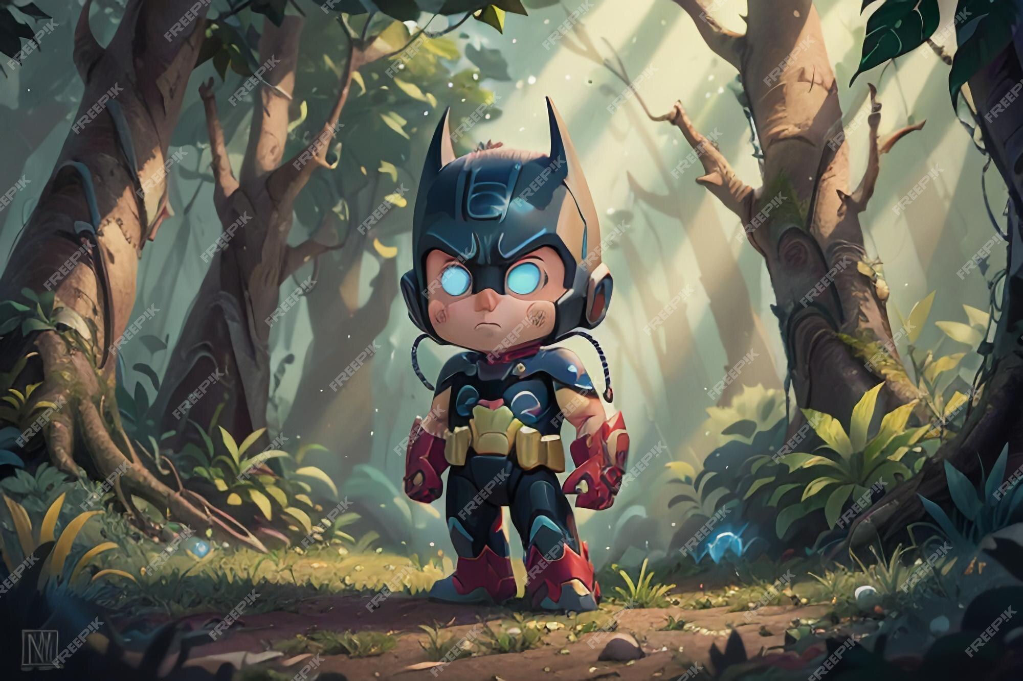 Ilustração de fundo do papel de parede do personagem bonito dos desenhos  animados do batman superman floresta do batman