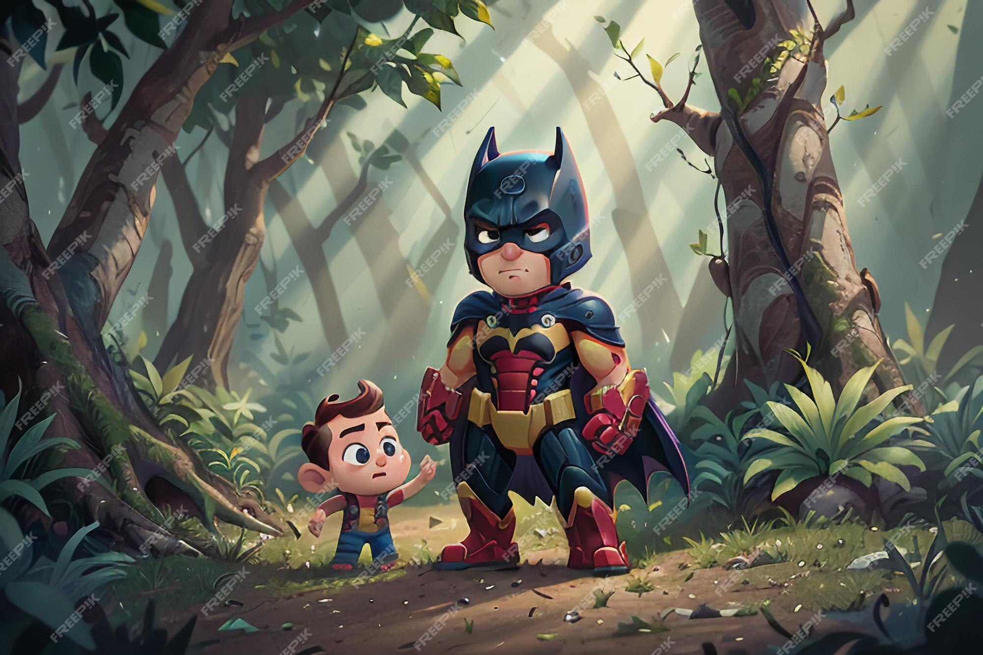 Ilustração de fundo do papel de parede do personagem bonito dos desenhos  animados do batman superman floresta do batman