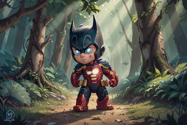 Ilustração de fundo do papel de parede do personagem bonito dos desenhos  animados do batman superman floresta do batman