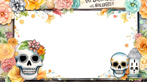 Foto ilustração de fundo do quadro dia de los muertos com esqueleto dia do conceito morto