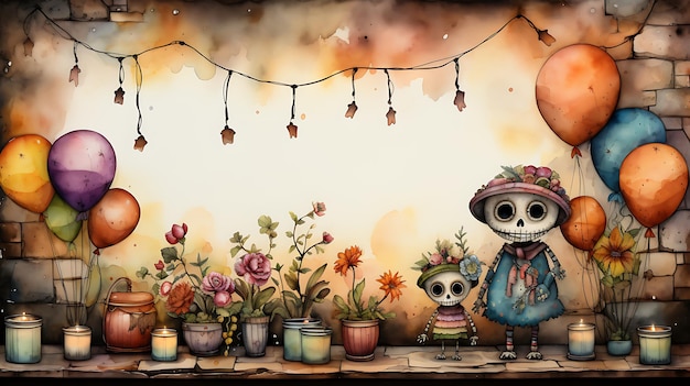 Ilustração de fundo do quadro Dia de los muertos com esqueleto Dia do conceito morto