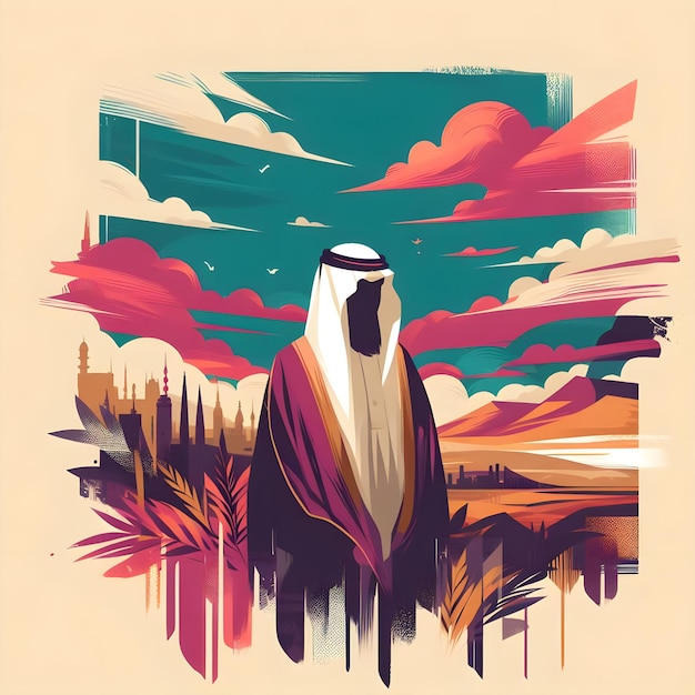 Ilustração de fundo homem colorido Arábia Saudita