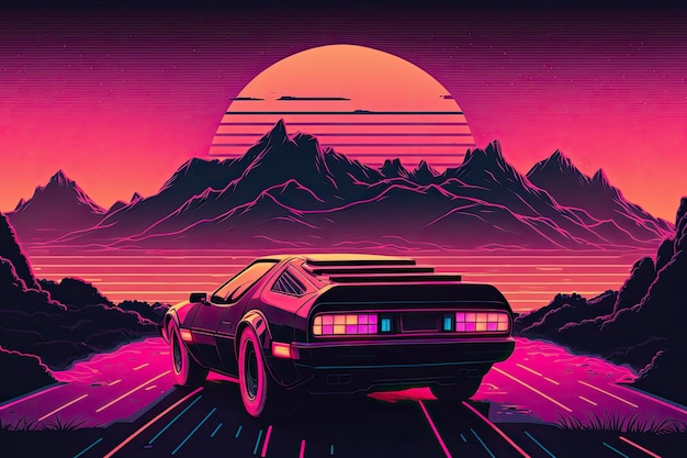 Ilustração de fundo Inspirada no synthwave retrowave e na cena dos anos 80