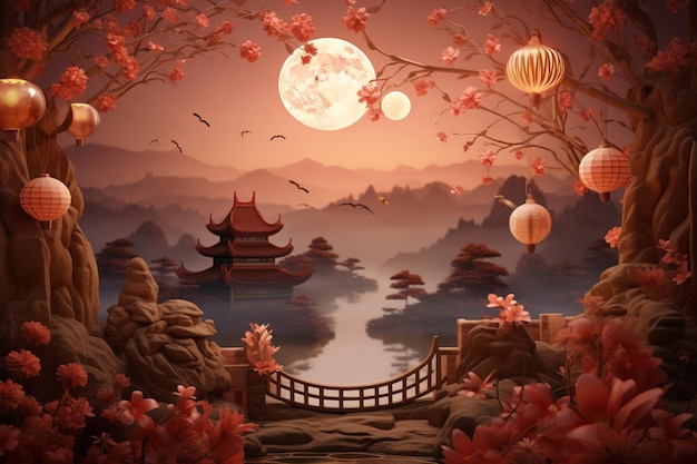 Foto ilustração de fundo para o festival de meio outono da china